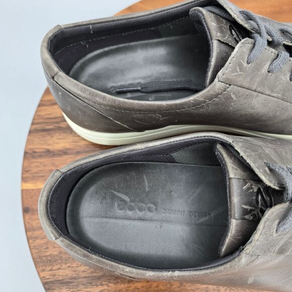 Men Ecco Shoes Mens 10 Gray Leather Soft 7 Comfort Lace Up Casual Low Top Sneakers
